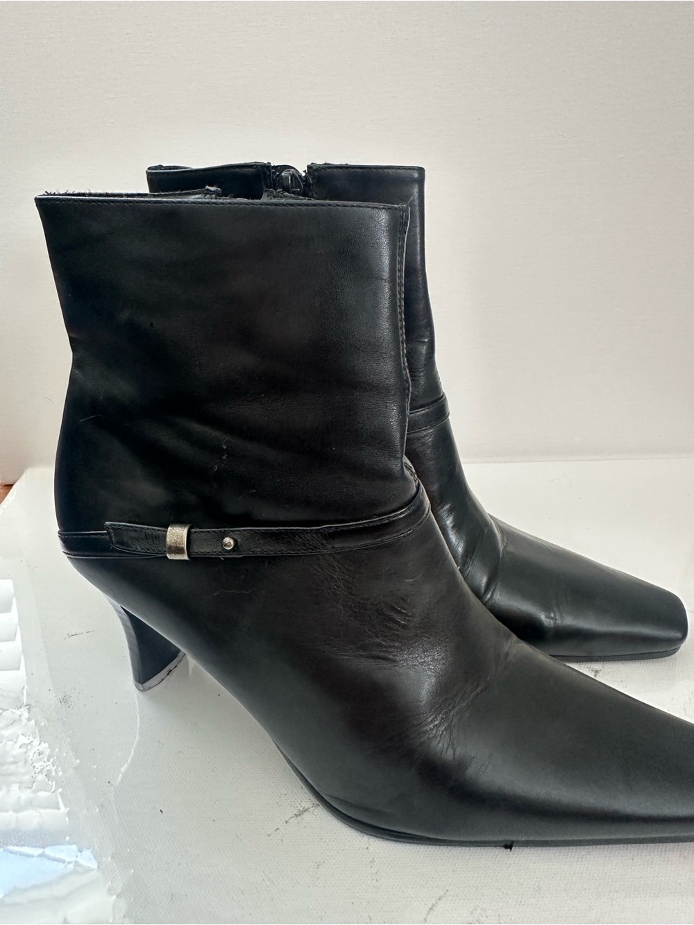 Classic Black Leather Womens Ankle Boots